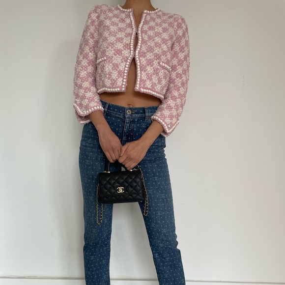 Chanel Pink White Metallic Knit Cardigan Jacket FR 34 Tweed - Picture 2 of 6